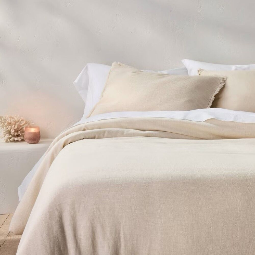 Casaluna King/Cal King Linen Blend Comforter Sham Set Natural Heavyweight
